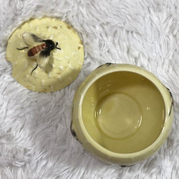 Vintage Yellow Glazed 3D Honey Pot with Wood Honey Dipper - Picture 6 of 8